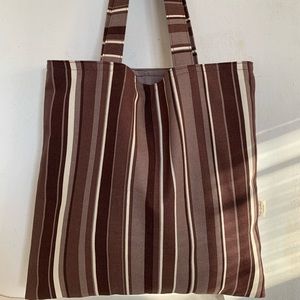 Stripes on Brown Canvas Handmade Tote
